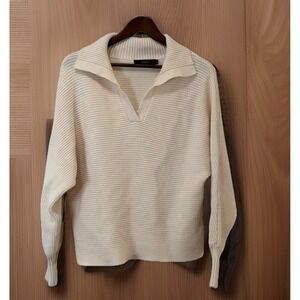 ZESICA Sz Small Blush Ribbed Knit Collared V-Neck Sweater Pullover Long Sleeve